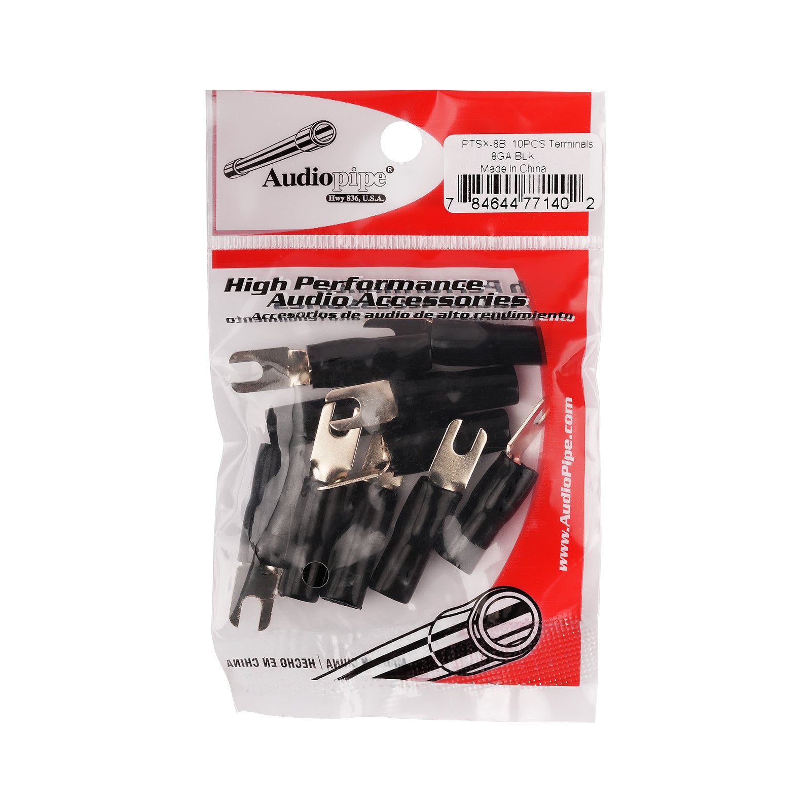 8AWG Gold Plated Spade Fork Terminal, Black (PTSX-8BLK)