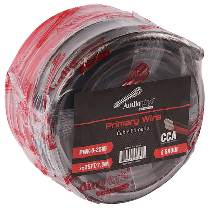 25Ft 0 Gauge Black and 25Ft 0 Gauge Red Primary Wire (PWK-0-25RB)