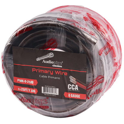 25Ft 0 Gauge Black and 25Ft 0 Gauge Red Primary Wire (PWK-0-25RB)