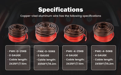 25Ft 4 Gauge Black and 25Ft 4 Gauge Red Primary Wire (PWK-4-25RB)