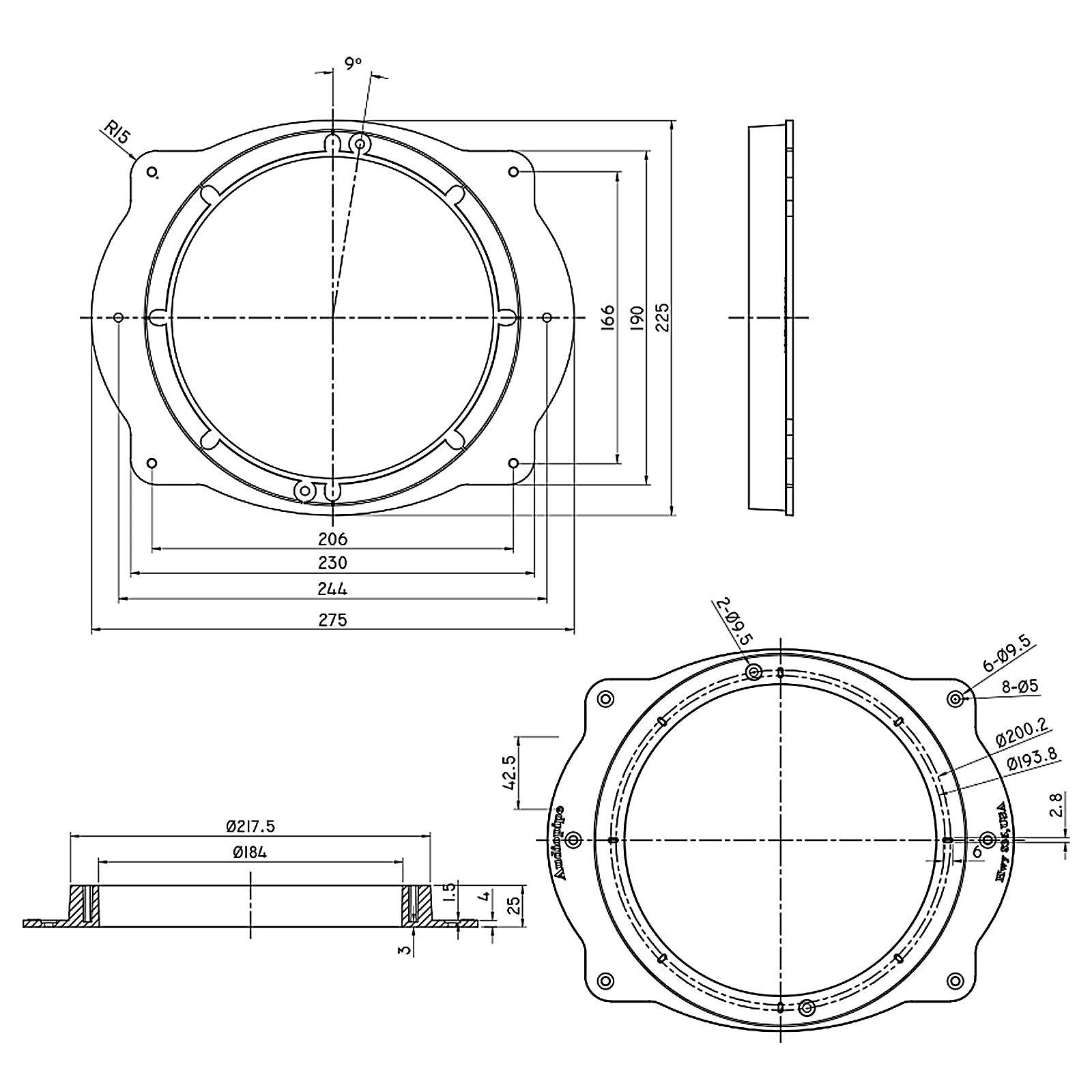 8" Toyota Multi Model Factory Opening to Aftermarket Speakers Adapter Kit (RING-PVC-A69-8), Sold in pairs