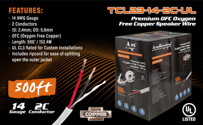 Premium 14 Gauge Oxygen Free Copper Speaker Wire (TCL23-14-2C-UL)