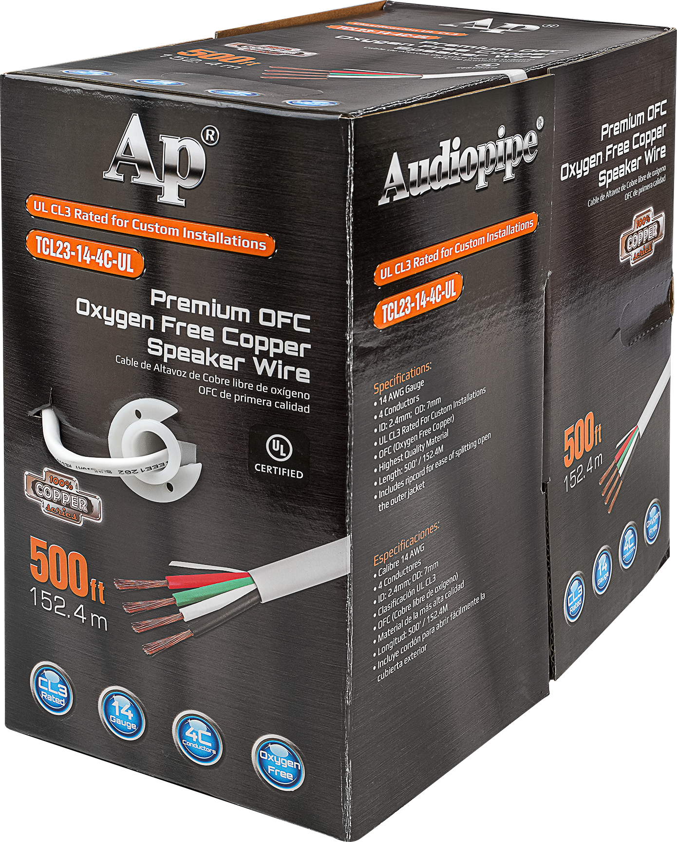 Premium 14 Gauge Oxygen Free Copper Speaker Wire (TCL23-14-4C-UL)