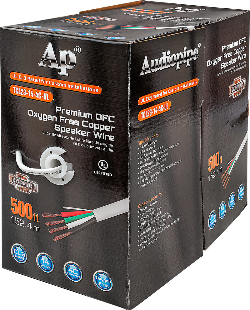 Premium 14 Gauge Oxygen Free Copper Speaker Wire (TCL23-14-4C-UL)