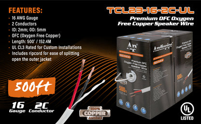 Premium 16 Gauge Oxygen Free Copper Speaker Wire (TCL23-16-2C-UL)