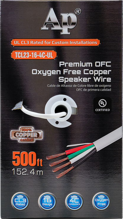 Premium 16 Gauge Oxygen Free Copper Speaker Wire (TCL23-16-4C-UL)