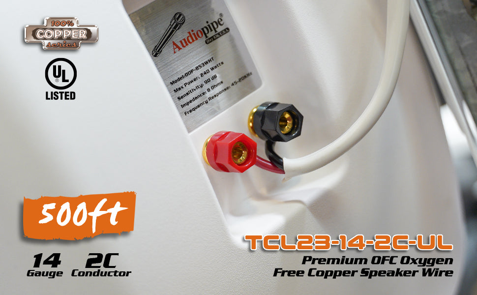 Premium 14 Gauge Oxygen Free Copper Speaker Wire (TCL23-14-2C-UL)