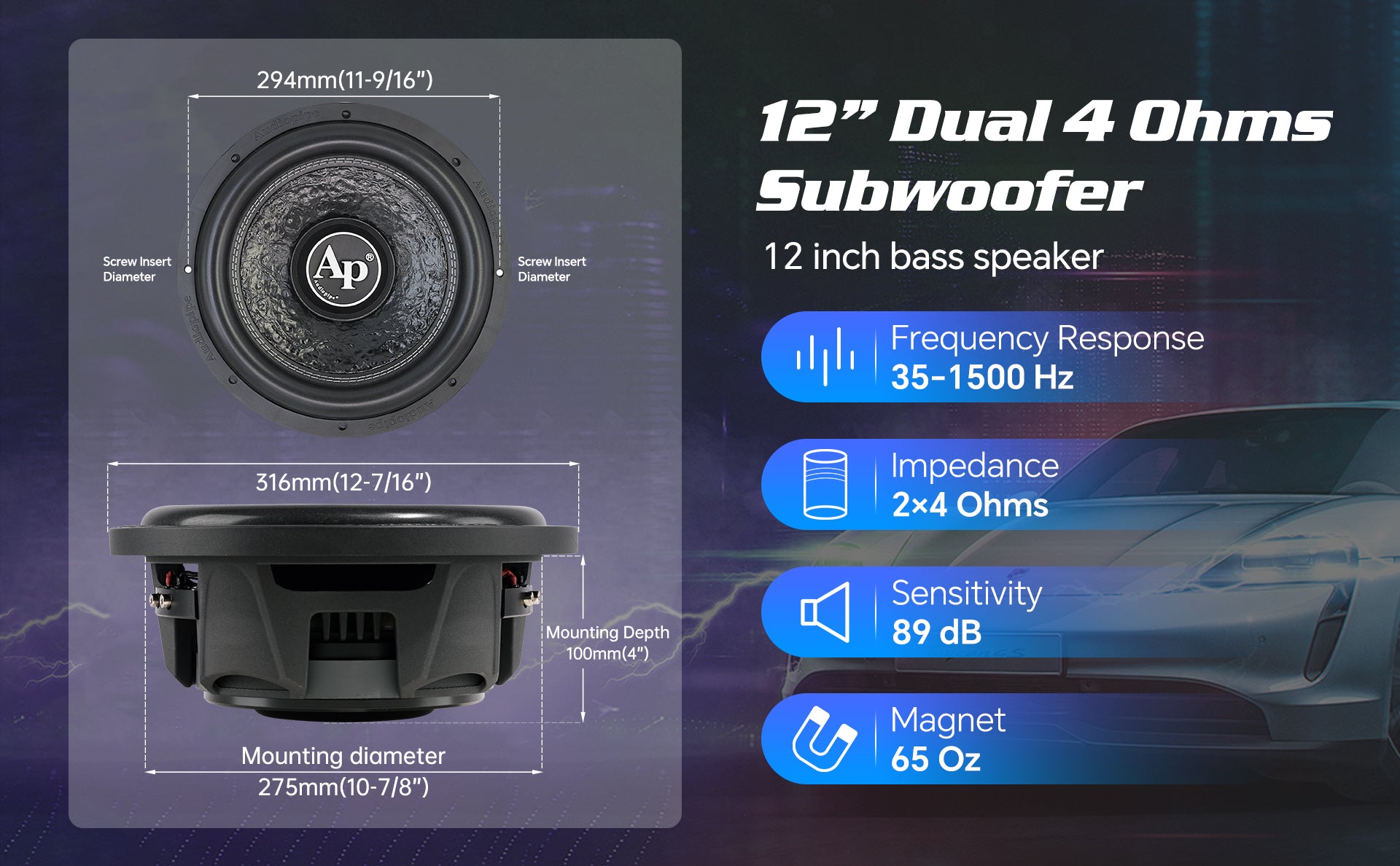 12" Shallow Mount Subwoofer (TXX-FB1200), Sold individually