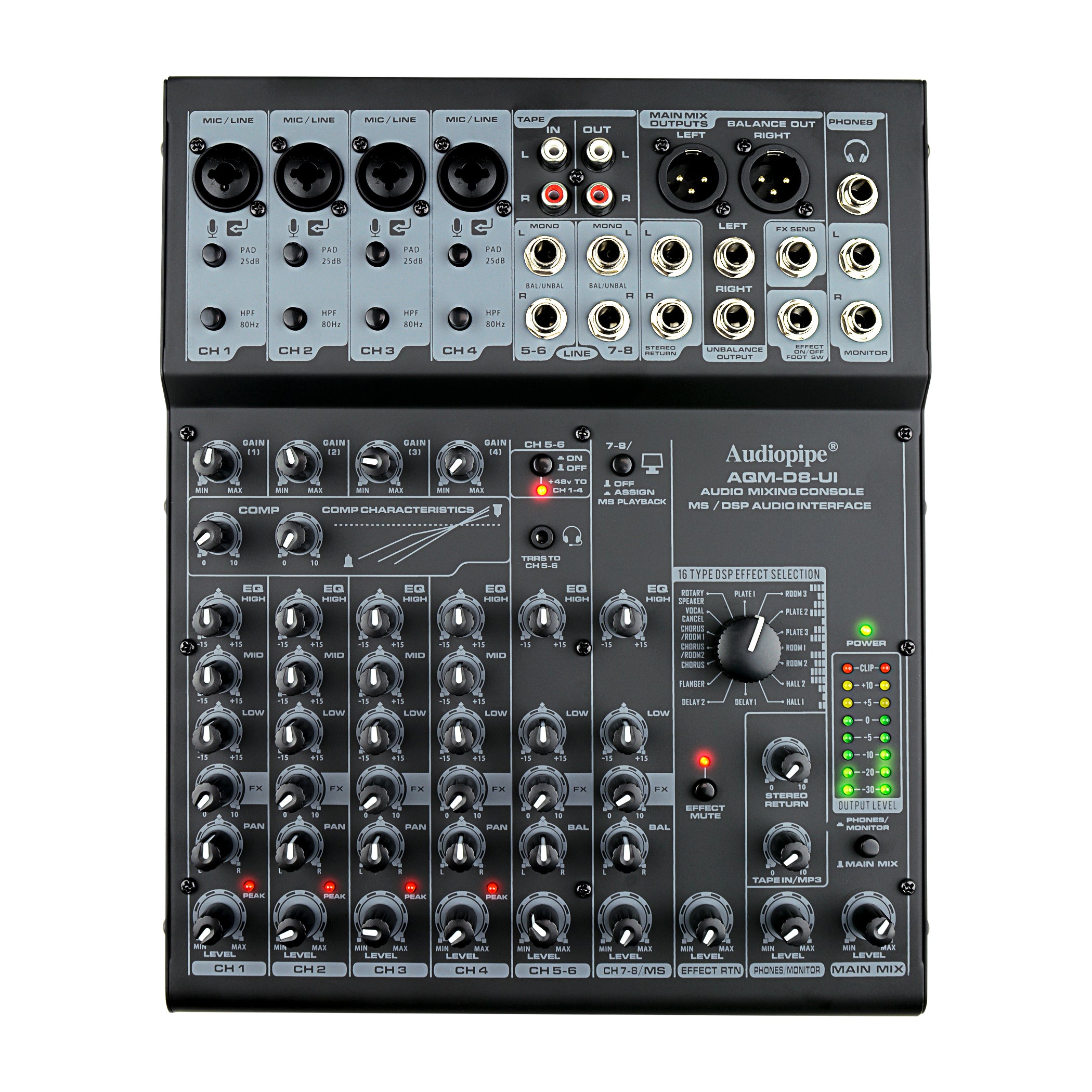 8 Channel Audio Mixing Console DSP Audio Interface (AQM-D8-UI)