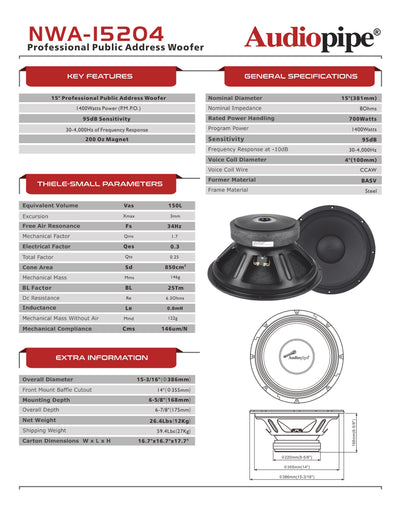 15“  Pro Audio Woofer (NWA-15204)