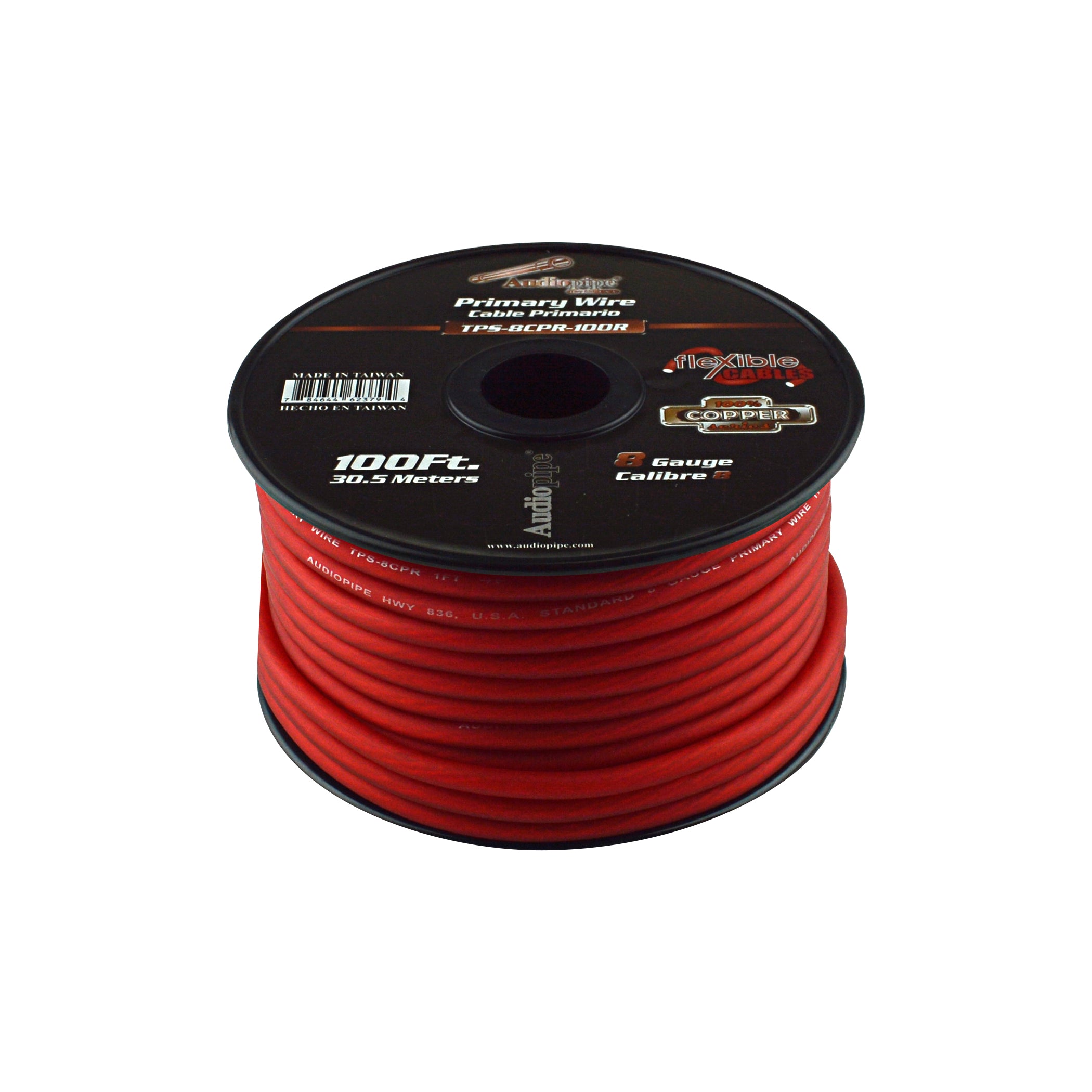 TPS-8CPR-100R - 8 Gauge 100’ 100% Copper Flexible Primary Wire - Red