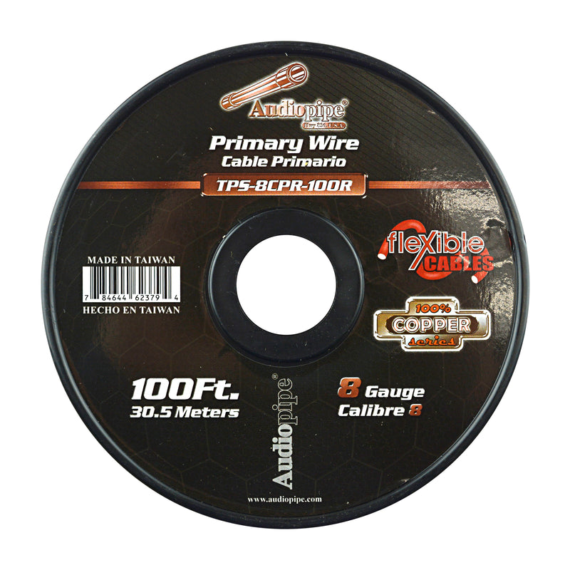 TPS-8CPR-100R - 8 Gauge 100’ 100% Copper Flexible Primary Wire - Red