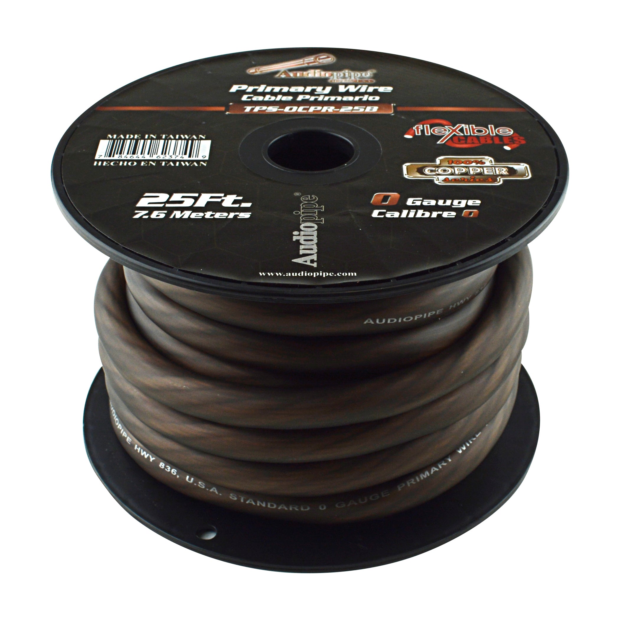 TPS-0CPR-25B - 0 Gauge 25’ 100% Copper Flexible Primary Wire - Black