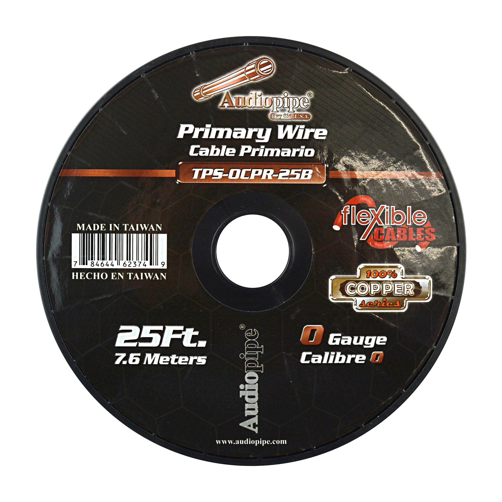 TPS-0CPR-25B - 0 Gauge 25’ 100% Copper Flexible Primary Wire - Black