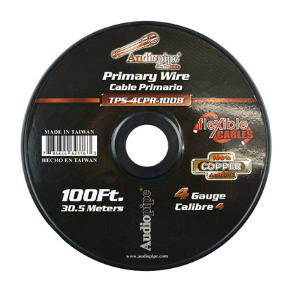 TPS-4CPR-100B - 4 Gauge 100’ 100% Copper Flexible Primary Wire - Black