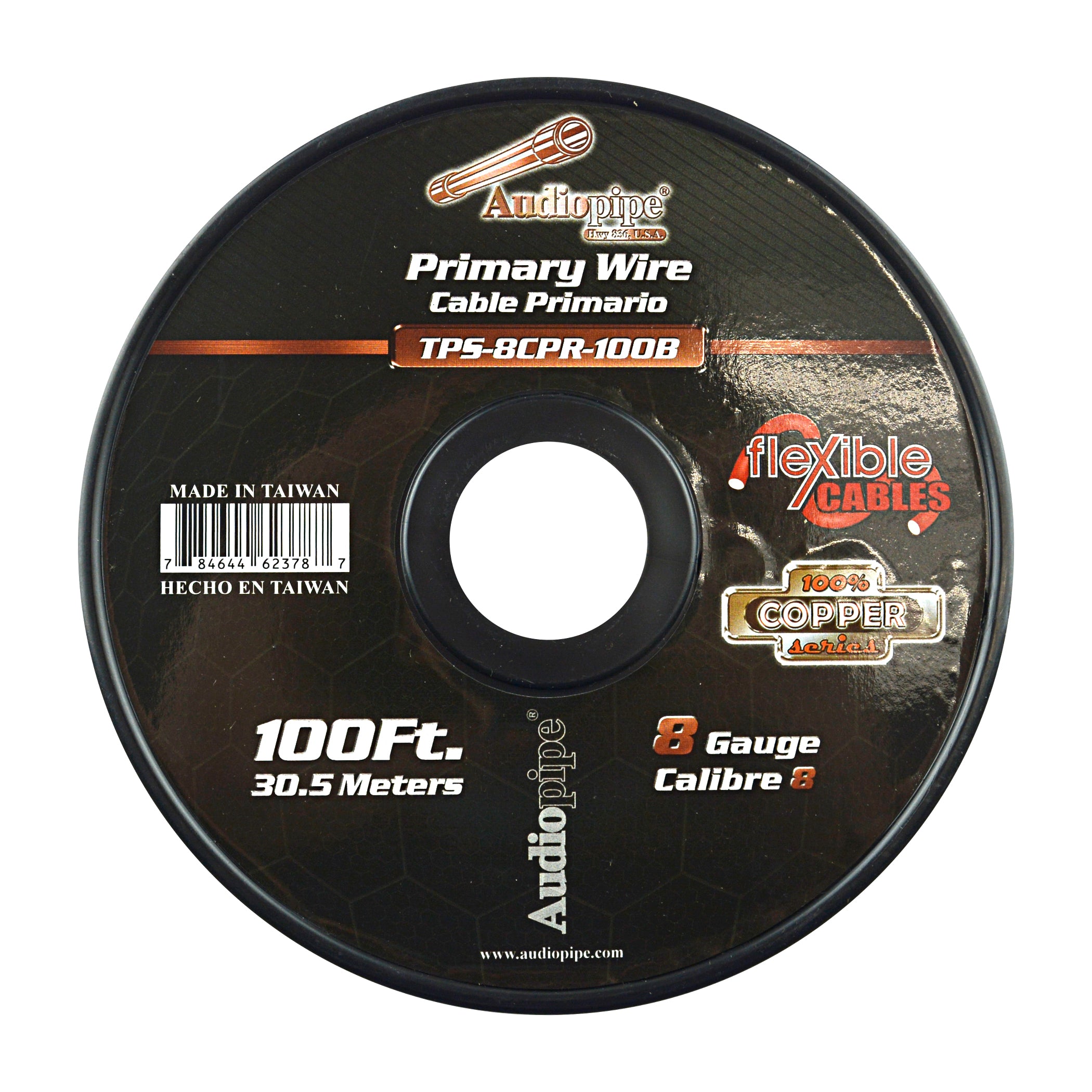 TPS-8CPR-100B - 8 Gauge 100’ 100% Copper Flexible Primary Wire - Black